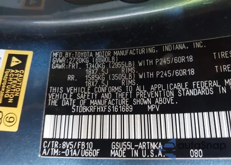 2015 Toyota Highlander Le V6 z USA, uszkodzony, nr VIN 5TDBKRFHXFS161689